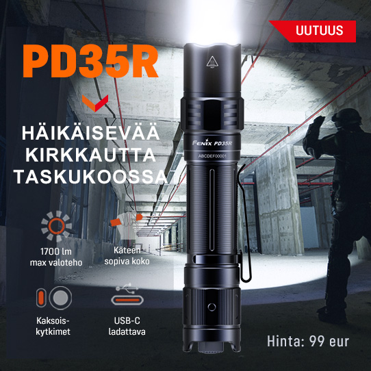 Fenix PD35R taskulamppu häikäisevää valotehoa