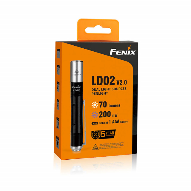 Kynävalaisin Fenix LD02 V2 CRI UV-valolla, 100 lm Kynävalaisin Fenix LD02 V2 CRI UV-valolla, 100 lm