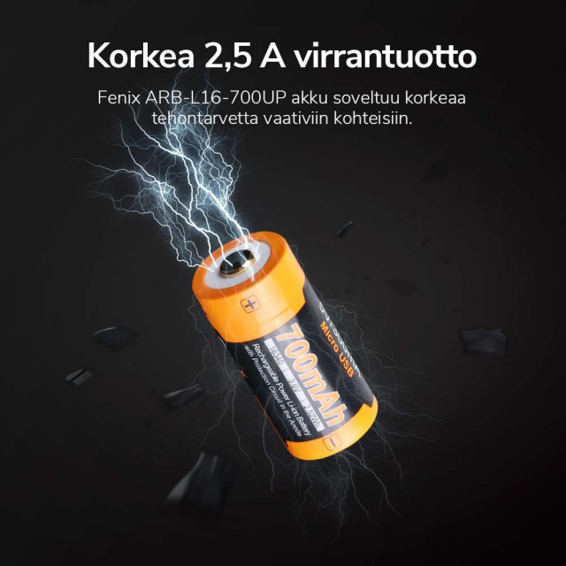 Akkuparisto Fenix ARB-L16-700UP 16340 USB Akkuparisto Fenix ARB-L16-700UP 16340 USB