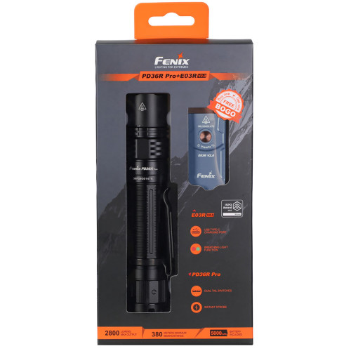 Taskulamppu Fenix PD36R PRO + E03R V2.0 paketti Taskulamppu Fenix PD36R PRO + E03R V2.0 paketti