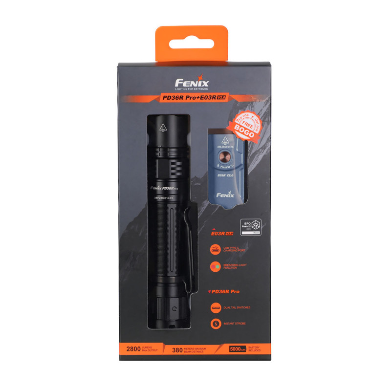 Taskulamppu Fenix PD36R PRO + E03R V2.0 paketti