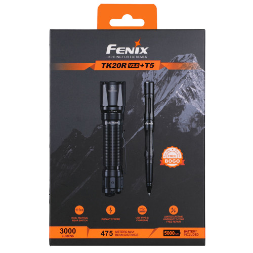 Taskulamppu Fenix TK20R V2, 3000 lm + T5 taktinen kynä paketti Taskulamppu Fenix TK20R V2, 3000 lm + T5 taktinen kynä paketti