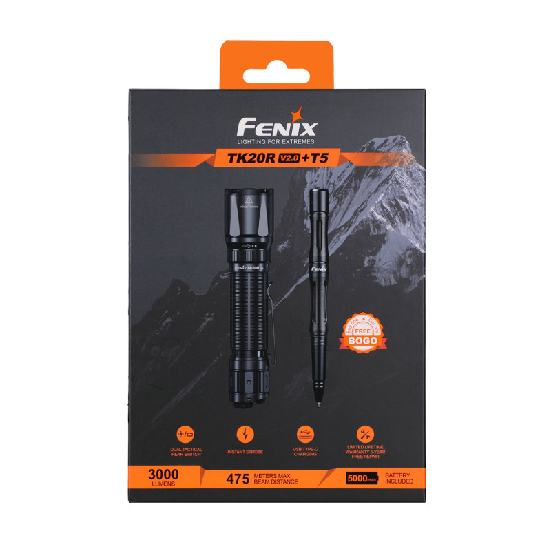Taskulamppu Fenix TK20R V2, 3000 lm + T5 taktinen kynä paketti Taskulamppu Fenix TK20R V2, 3000 lm + T5 taktinen kynä paketti