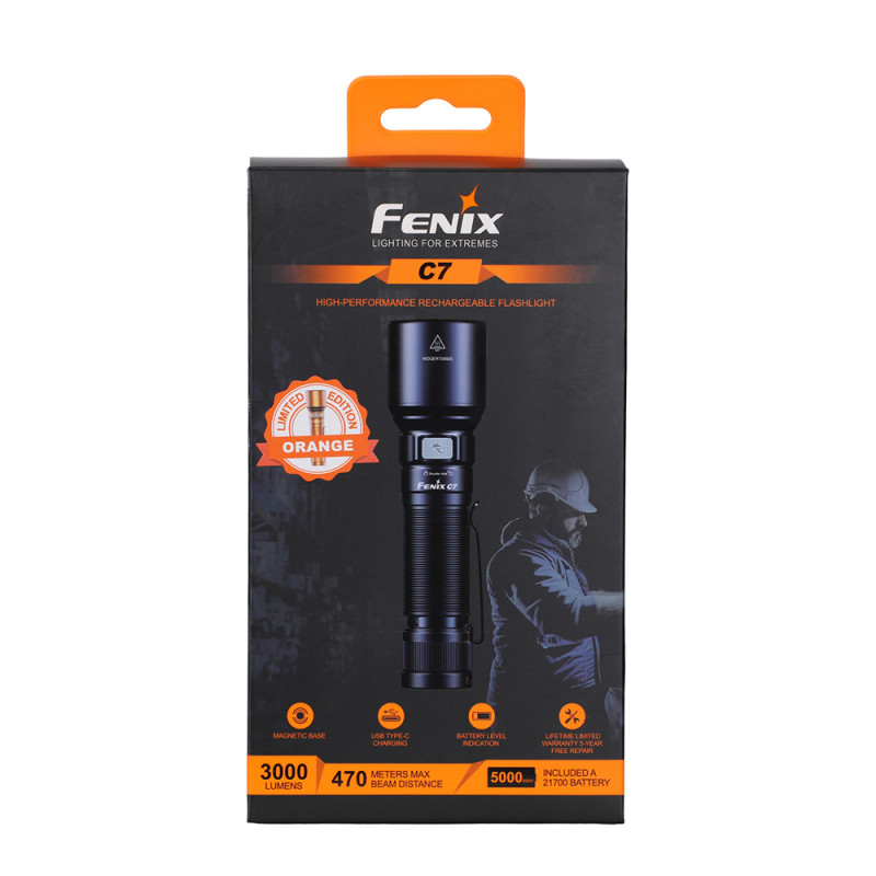 Taskulamppu Fenix C7 oranssi, 3000 lm