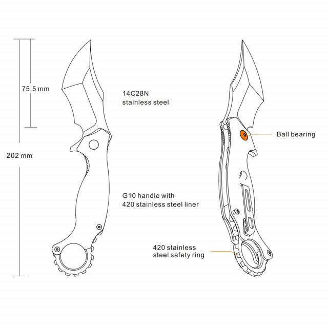 Taskuveitsi Karambit RUIKE P881-B1, musta