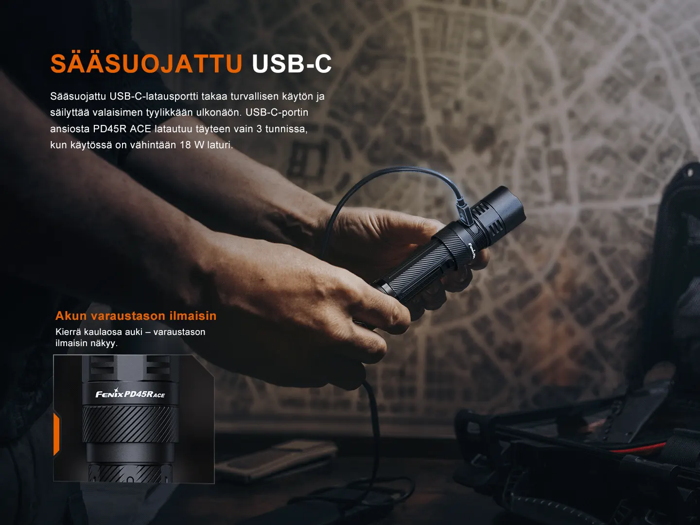 Piilotettu USB-C-latausportti